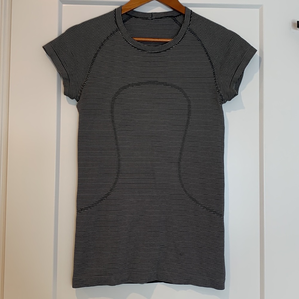 lululemon athletica Black and White Striped Short Sleeve Tee
